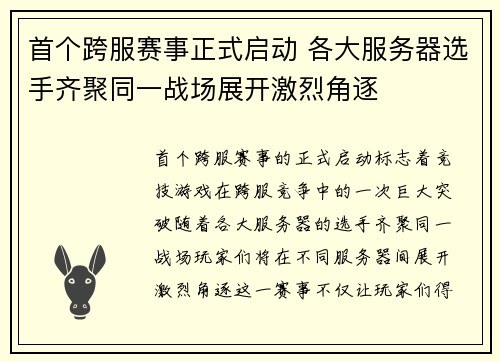 首个跨服赛事正式启动 各大服务器选手齐聚同一战场展开激烈角逐