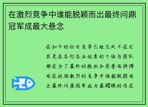 在激烈竞争中谁能脱颖而出最终问鼎冠军成最大悬念