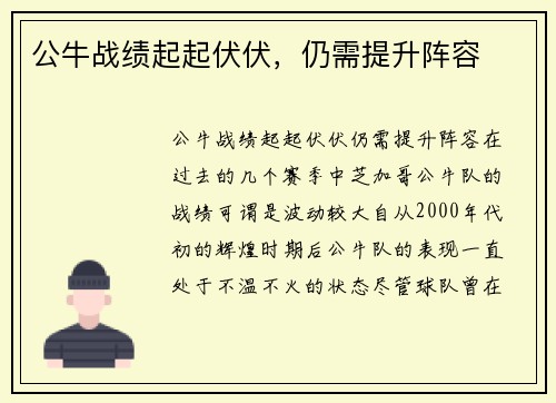 公牛战绩起起伏伏，仍需提升阵容